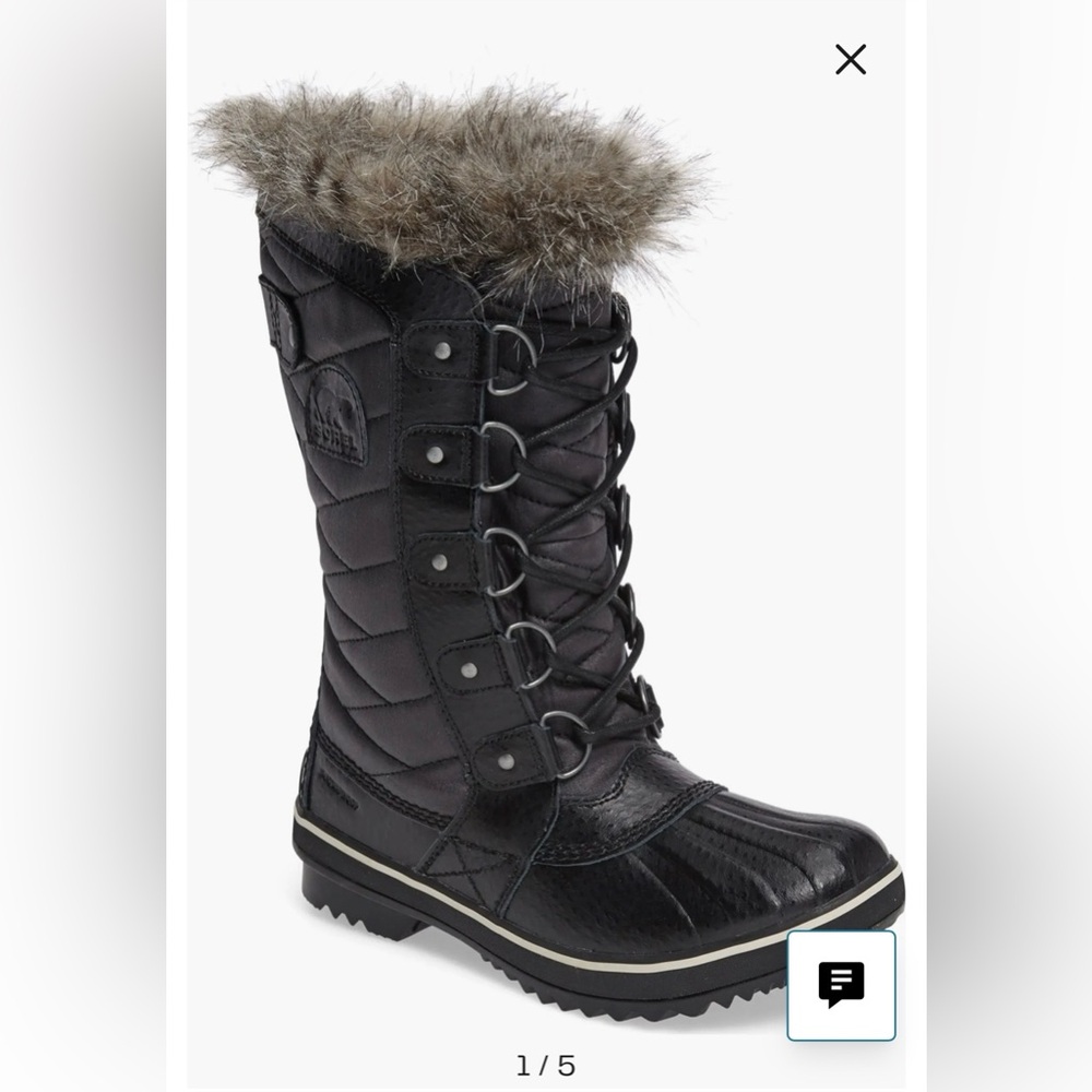 NIB Sorel Tofino II Women's Quilted Black/Stone Waterproof Winter Boots, 8.5M